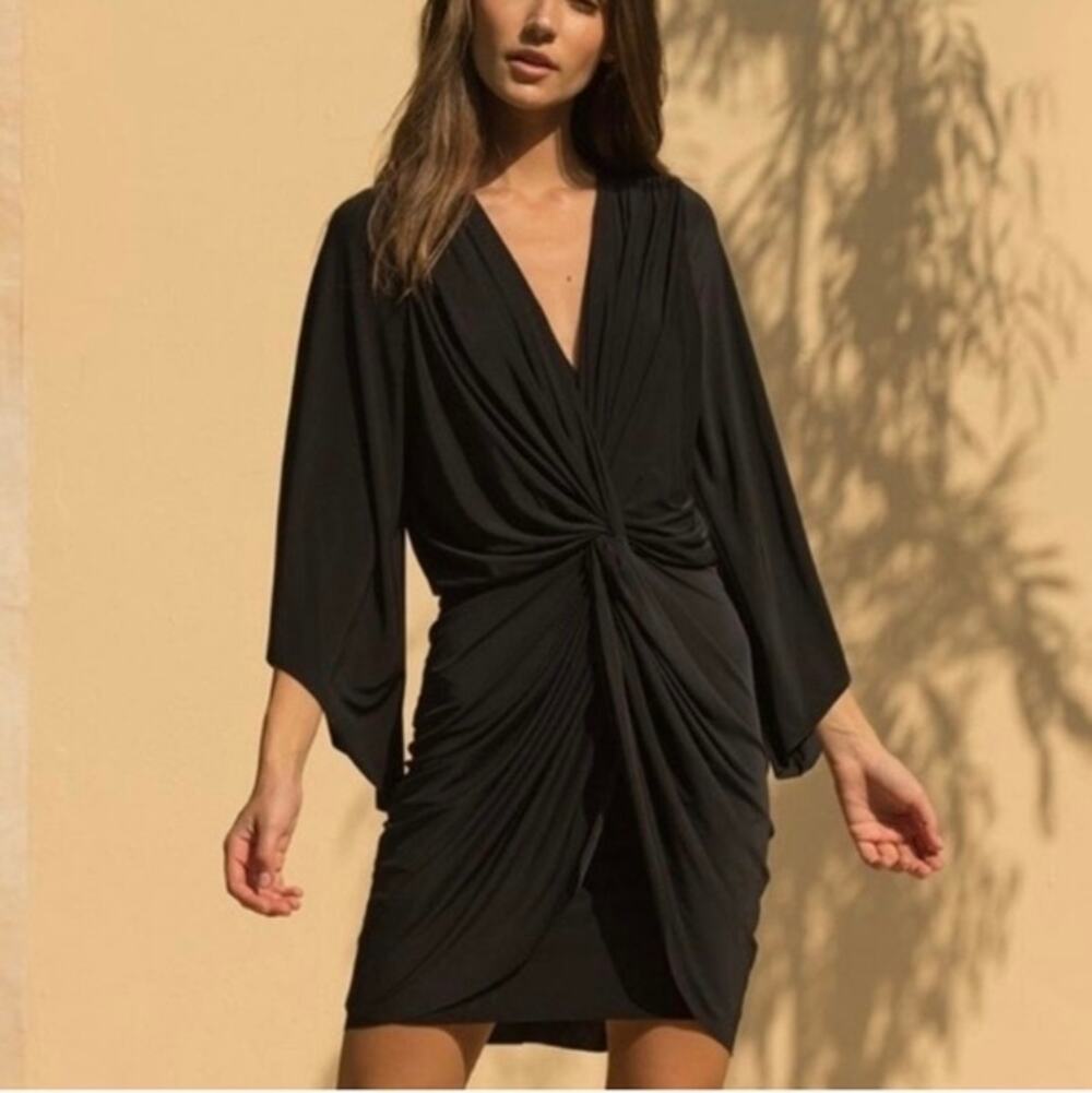 NWT MISA Los Angeles Teget Mini Dress Black Bell Sleeve Cocktail Party Size XS